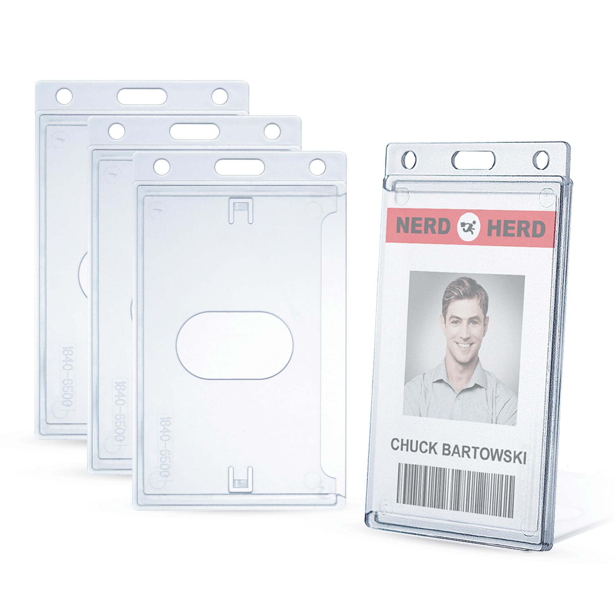 Bestom Vertical Hard Plastic Badge Holder 3 Pack Badge Holder ID Card Protector Case and Slot & Chain Holes