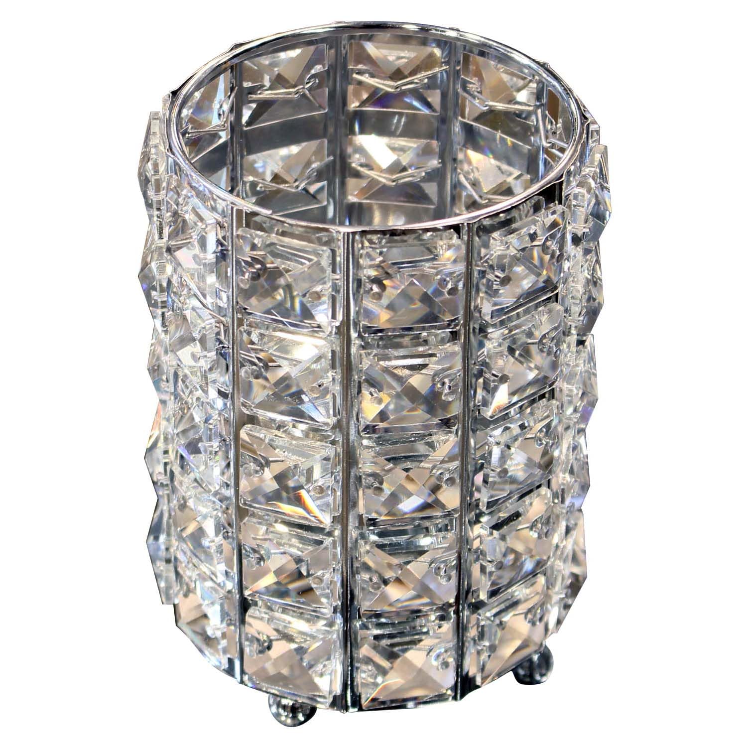 Hestia Silver Metal & Square Crystals Candle Holder - Large