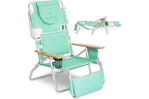 Ostrich Deluxe 3N1 Padded Beach Chair w/ Face Cushion & Arm Holes, Teal - Lightweight Folding Recliner w/ Adjustable Backrest & Footrest, Cup Holder, Side Utility Bag, 275 lb Weight Capacity