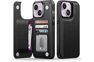 Goodon for iPhone 15 Plus Case Wallet - Flip Folio Leather Cover with Trendy Design, 4 Card Slots & Kickstand Function, Stylish Protective Phone Case for Women and Girls - Black