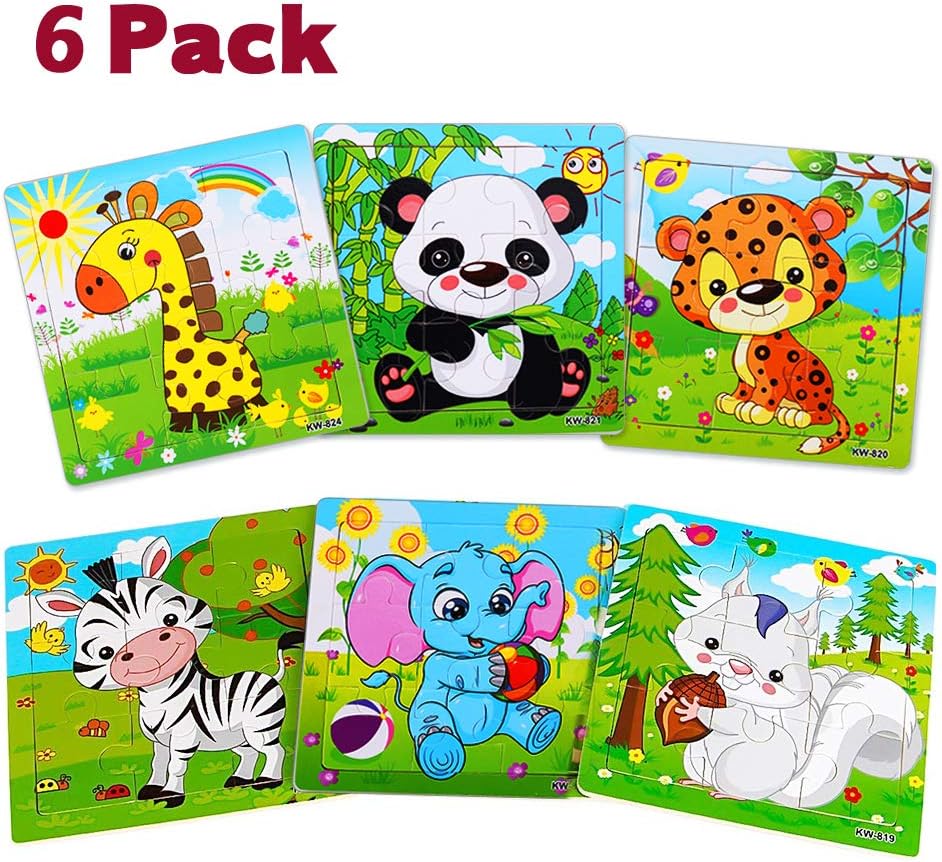 Wooden Jigsaw Puzzles for Kids Age 2 3 4 5 Toddler Puzzles Toys, Preschool Learning Animals Puzzle Set for Children, Colorful Educational Puzzles Toys for Boys and Girls (6 Puzzles)