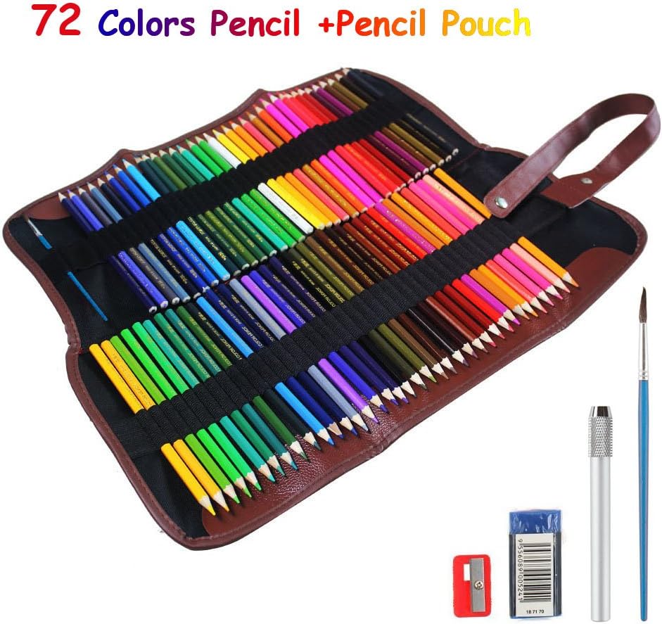 Feelily Colouring Watercolour Art Set 72 Watercolour Pencils with 72 Slots Pencil Wrap a Pencil Sharpener a Watercolor Paint Brush an Eraser and a Pencil Extension Holder for Drawing Artist Student Art Beginner