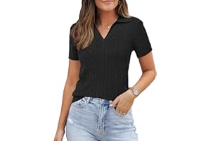 Arach&Cloz Women's Wool Blend Polo Neck Short Sleeve Cable Knit Summer Spring Sweaters Tops Business Casual Shirts 2026