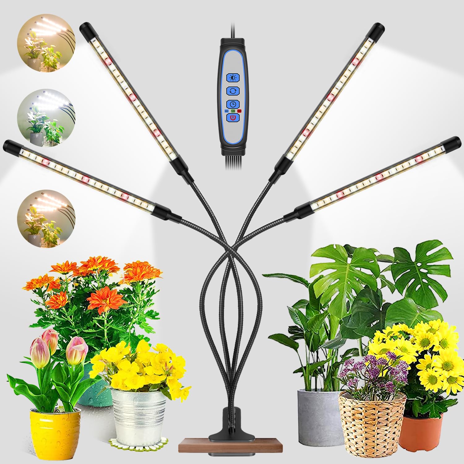 Garpsen Grow Lights for Indoor Plants, 80 LEDs Full Spectrum Led Plant Grow Light, 10 Dimming Level & 4 Heads Grow Lamp with Timer 360°Adjustable Gooseneck for Seedlings and Succulents