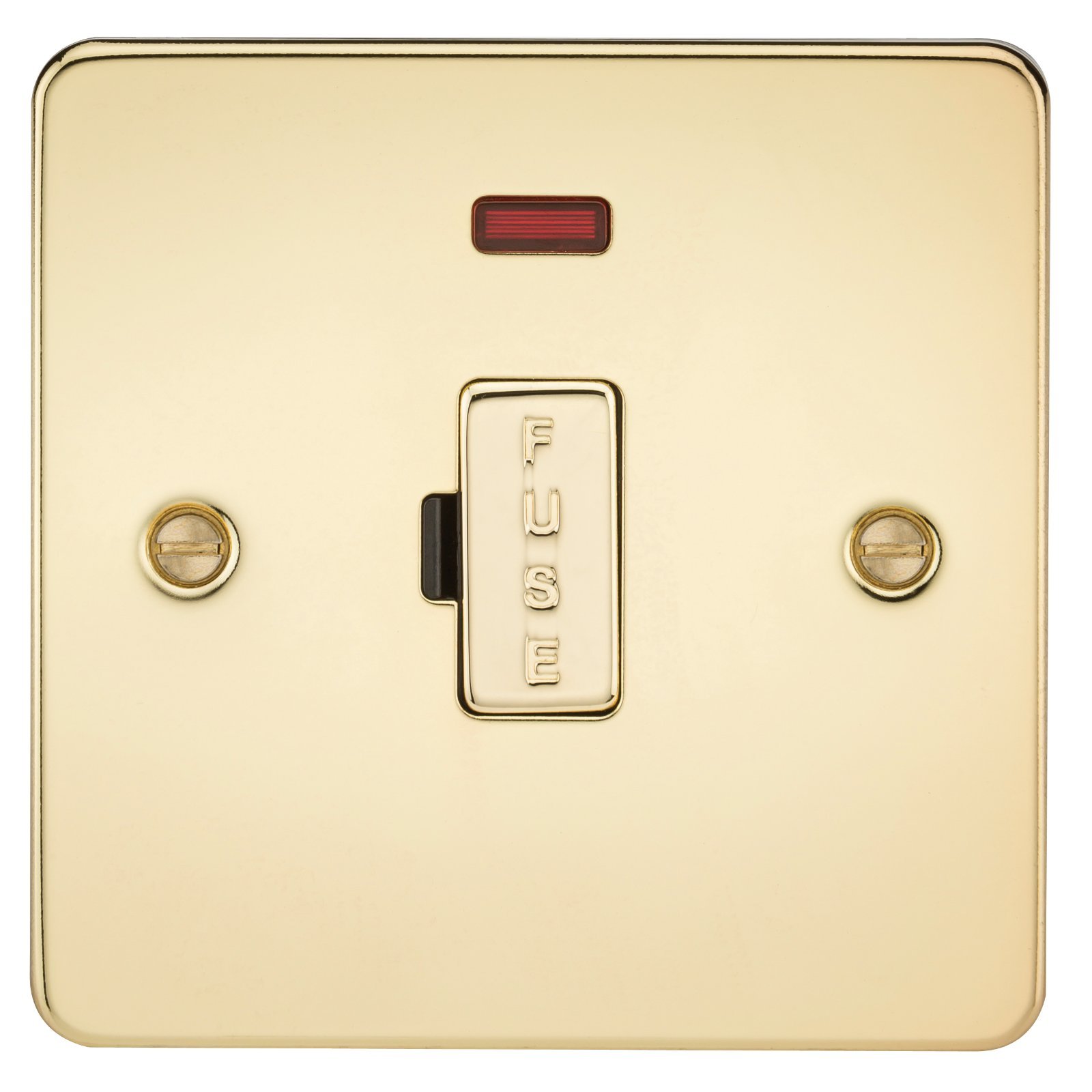 Knightsbridge FP6000NPB 13 A Flat Plate Fused Spur Unit with Neon, Polished Brass — image 1