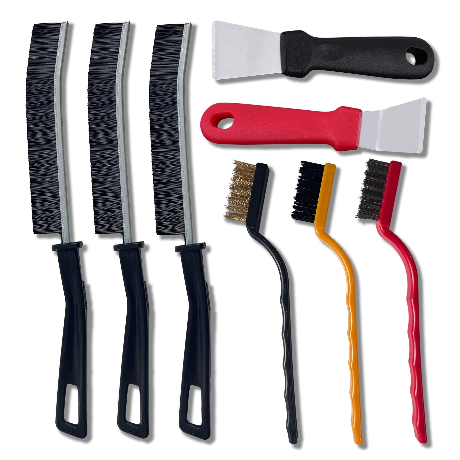 UBRAVE 8-piece Groove Cleaning Tool Set, Including 3 Groove Gap and 3 Mini Small Wire Brushes, 2 Non-scratch Oven Scrapers