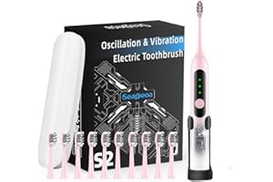 Seapeoa Adult Sonic Electric Toothbrush with 10 Brush Heads, Travel case, and Wall Bracket, Suitable for Both Adults and Children, IPX8 Waterproof, USB Charging, 42000VPM, Pink