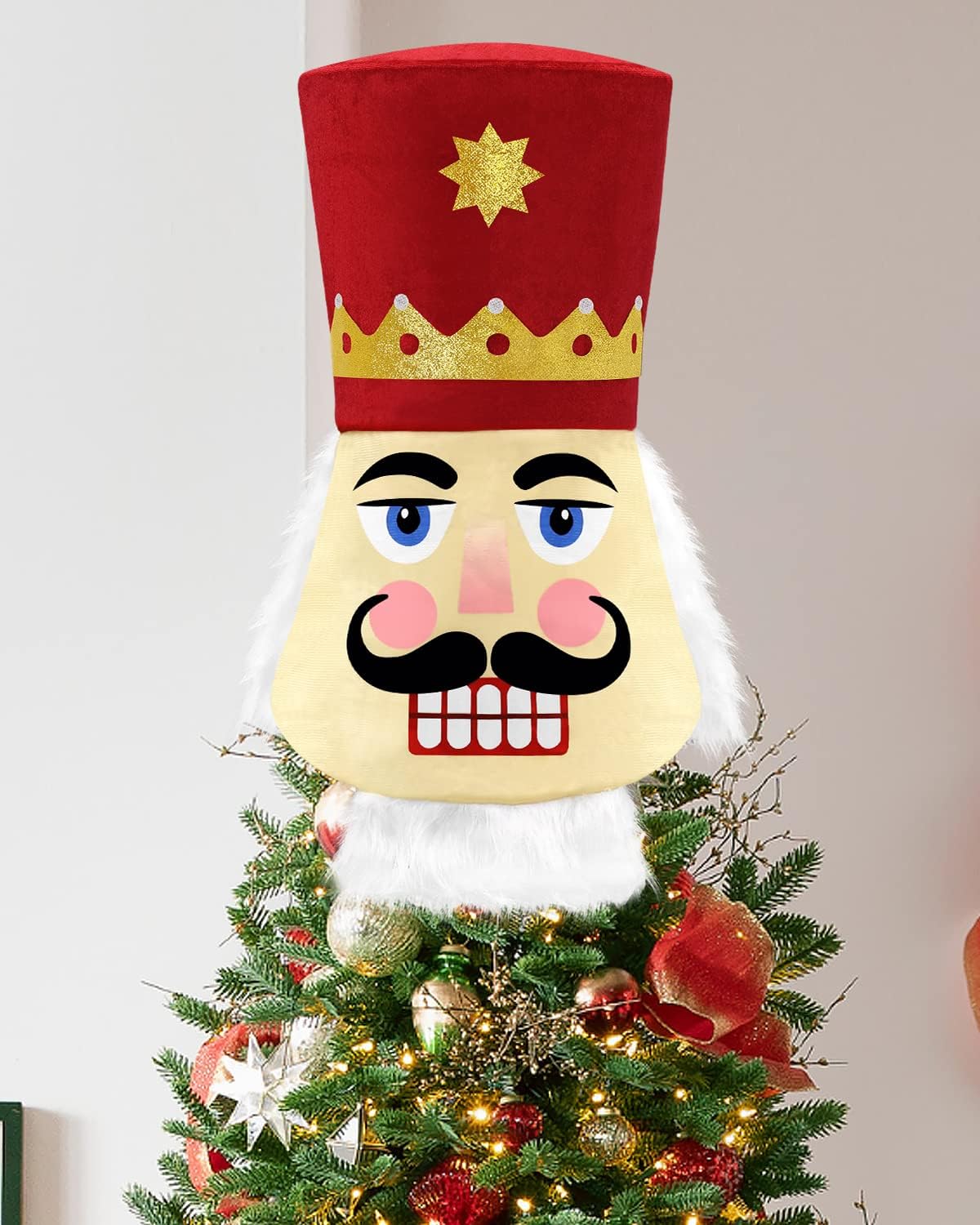 Nutcrackers - Red Nutcracker Christmas Tree Topper Xmas Nutcracker Wreath Attachment Tree Ornament Winter Happy Holidays Classic Decoration Festive Gift Ideas Supplies