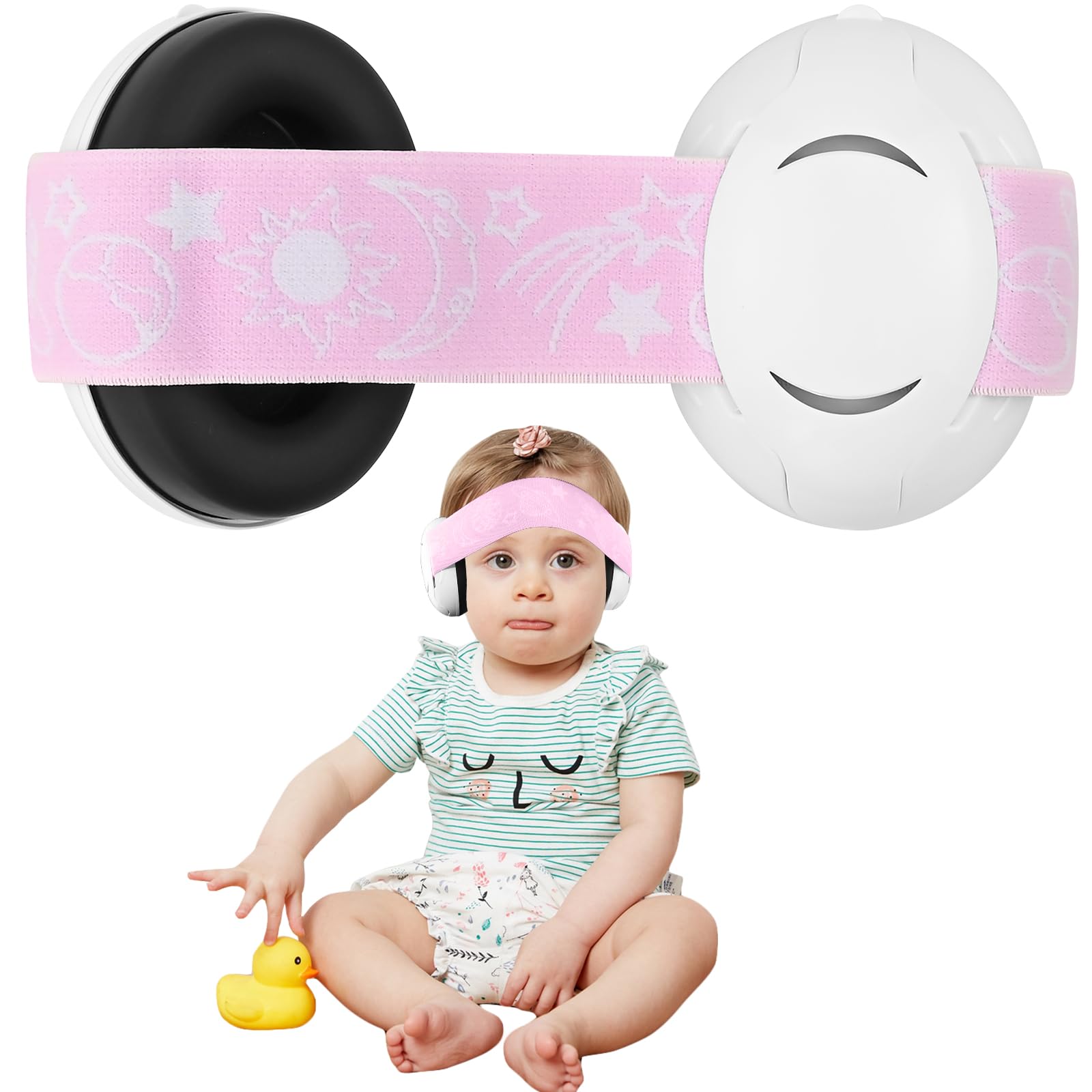 Baby Ear Defenders, Noise Cancelling Headphones Protectors for 0-18 Months Toddlers Baby, Adjustable Earmuff Silent Protect Sound Cancelling Kids Ear Defenders for Flight Concert Firework(Pink）