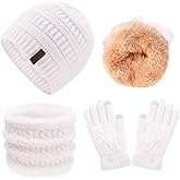 3Pcs Kids Winter Beanie Hat Scarf Gloves Set for 2-6-10-14 Years Old Boys Girls, Knit Thick Warm Fleece Lined Thermal Sets