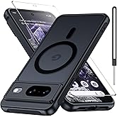 Bimanpap Matte Case for Google Pixel 8 5G with Screen Protector, Compatible with Magsafe,[Wrist Strap] Magnetic Shockproof Military Drop Protection Translucent Back Slim Bumper Phone Cover(Black)