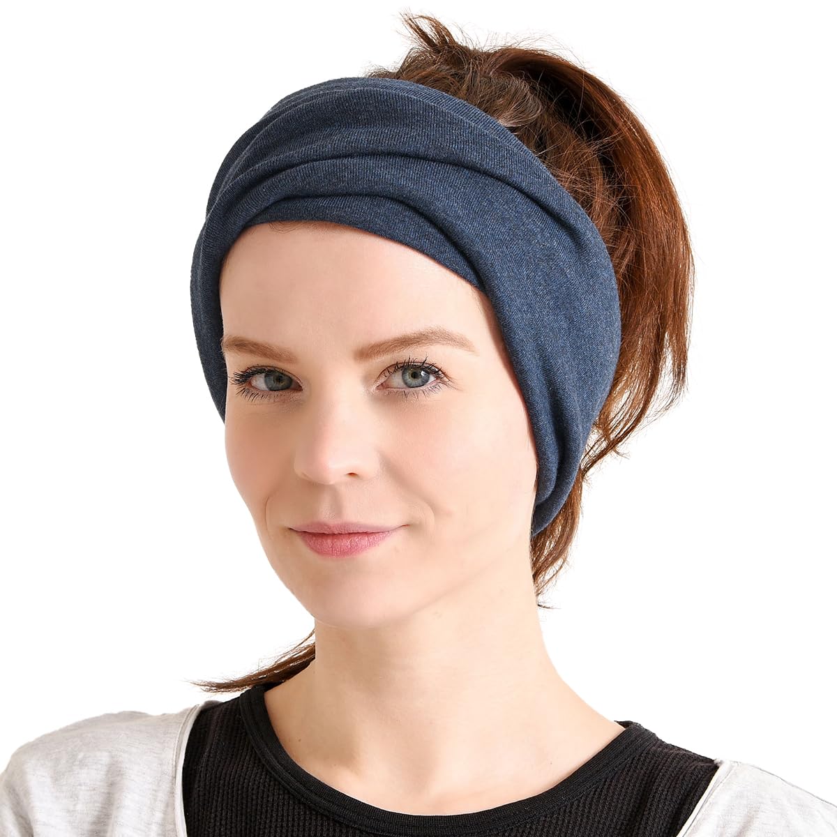 Casualbox Unisex Headband Neck Warmer 100% ORGANIC Cotton Made In JAPAN Scarf Navy(Size: One Size)