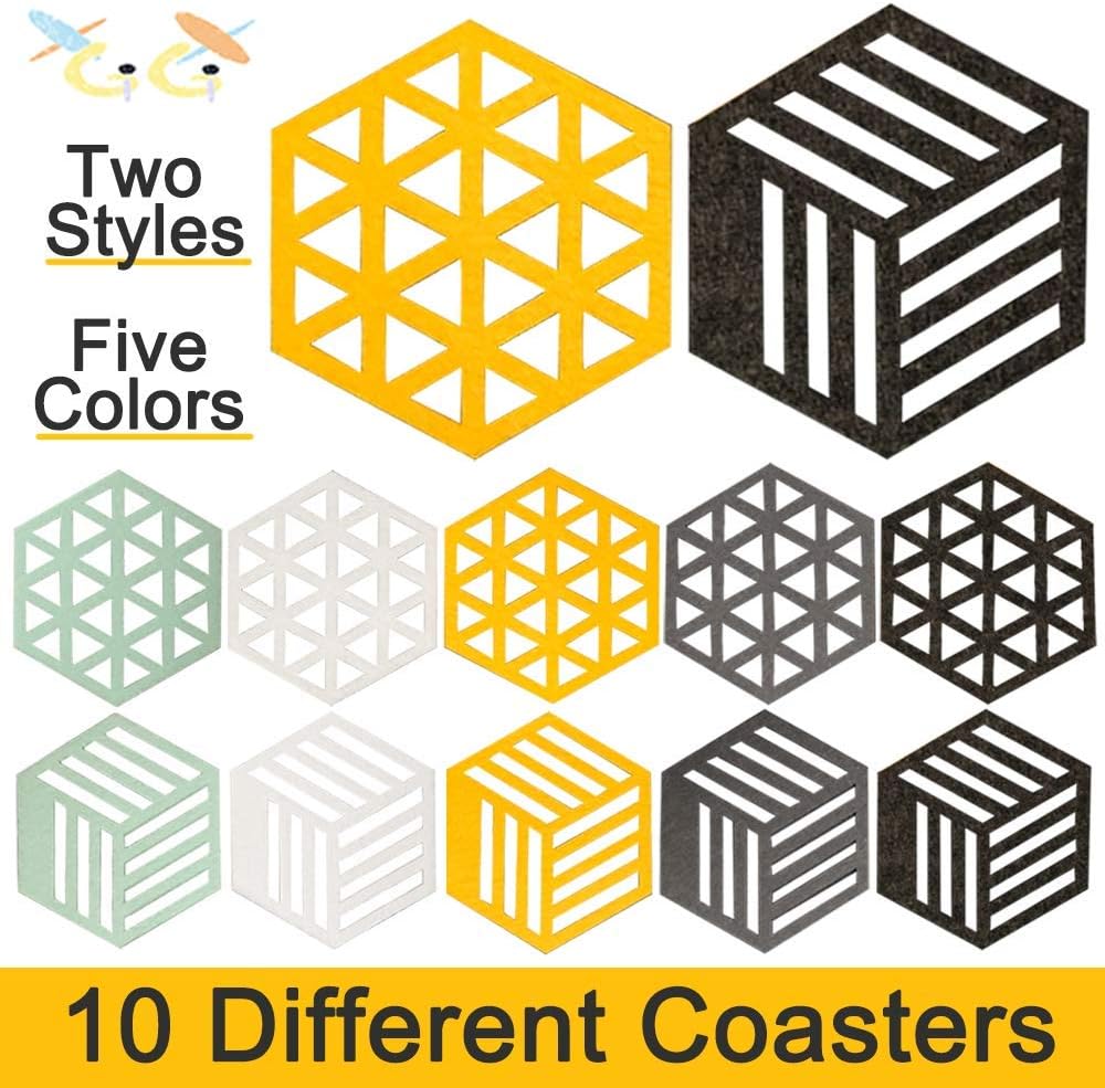 XGiGiX 10PCS New Creative Geometric Wool Felt Coasters Kit, for Drink Mat, Vases Mat, Heat Insulation Pad, Place Mat, Pot Mat, Absorbent and Dirt Resistance, can Splice and Combination.: Home & Kitchen