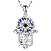 Aniu 925 Sterling Silver Hamsa Hand of Fatima Evil Eye Jewelry for Women With Cubic Zirconia - Comes With Black Gift Jewelry Box
