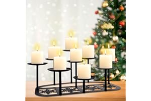 BEYOOGEEM Fireplace Candelabra Candle Holder Matte Black Metal Candleholder with 9 Candle Stands Mantle Decor for Flameless or Wax Pillar Candle Floor Table Centrepiece Christmas Wedding Party Decoration