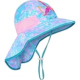 Kids Sun Hat Anti-UV Girls Boys Wide Brim Neck Flap UPF 50+ Sun Protection Beach Hat with Adjustable Chin Strap Ages 2-9
