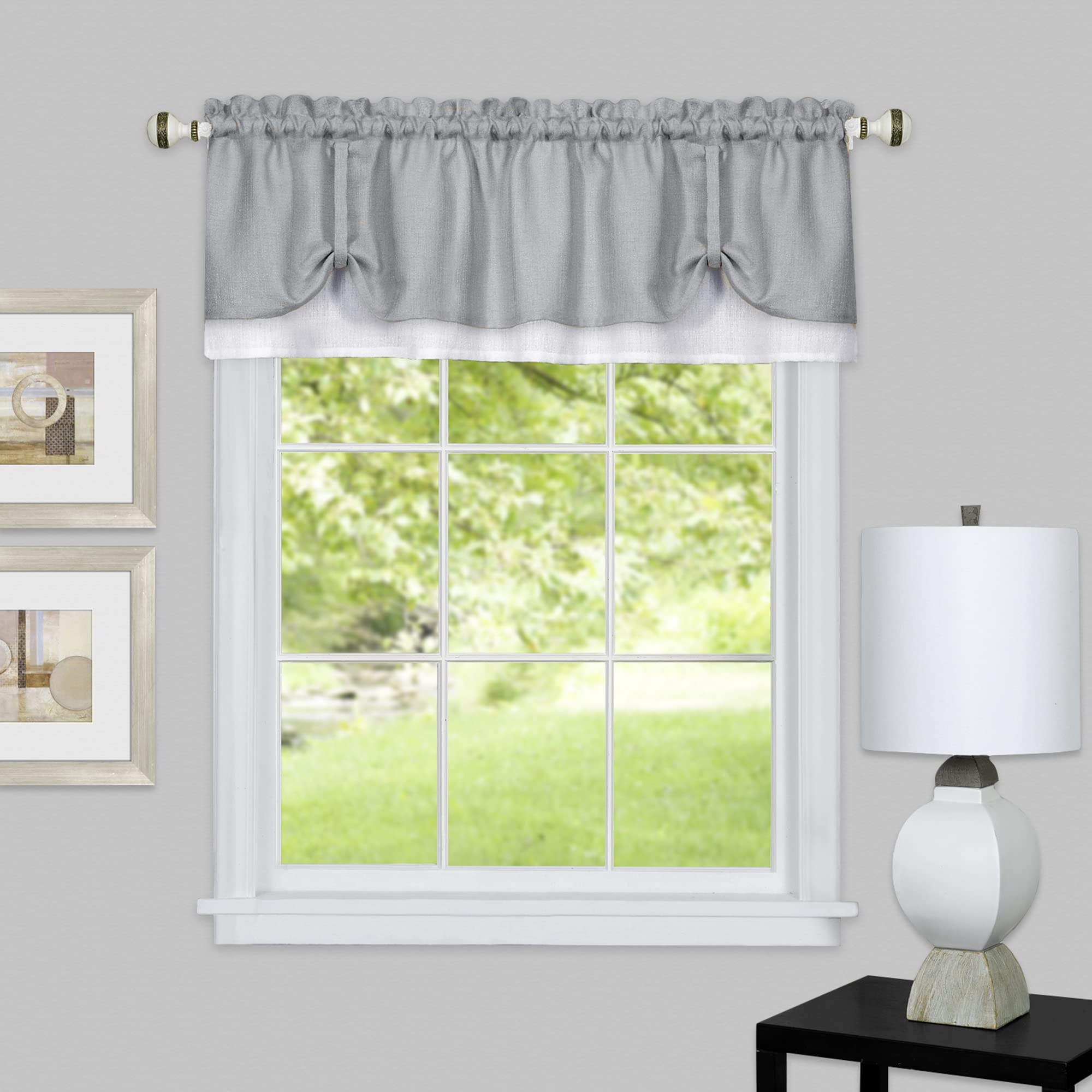 Achim Home Furnishings Soft Window Valance, Fabric, Grey/White, 58 x 14 — image 1