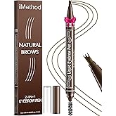 iMethod Microblading Eyebrow Pen - Eyebrow Pencil 2-in-1 Dual-Ended Eye Brow Pencils for Women with 3-Fork-Tip and Spoolie Br