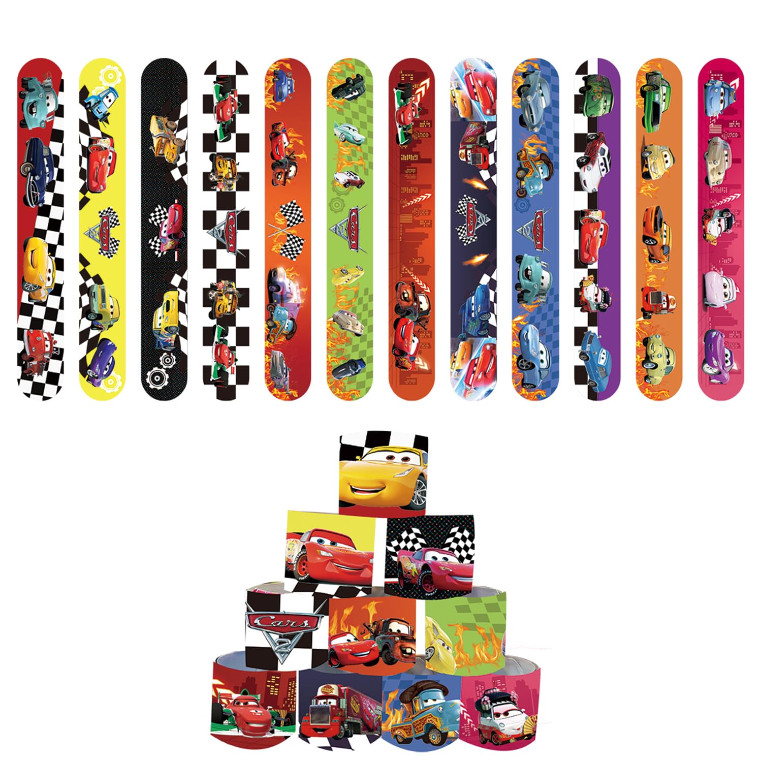MIZT 24Pcs Slap Bands Cars, Bracelets for Kids Party Bags Fillers, Kid's Party Favors Slap Wrist Bands for Kids Boys Girls, Birthday Christmas Favours Multicolour — image 1