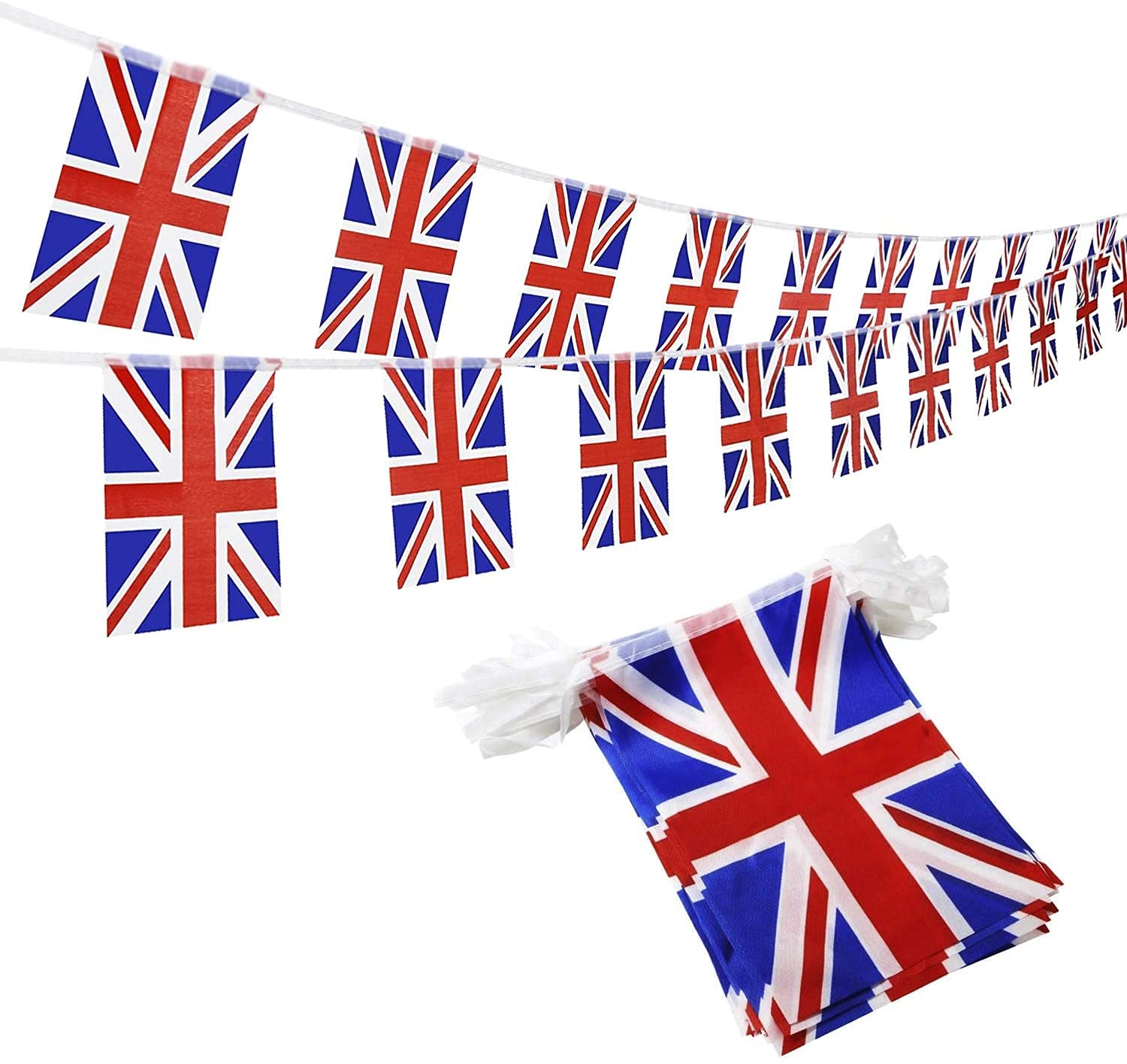 Party Decor British Full Flag United Kingdom Union Jack Themed Outdoor Bunting Banner 30 Rectangular Flags 10M/33FT for Stylish Party National Patriotic Royal Decoration