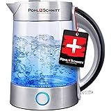 Pohl Schmitt 1.7L Electric Kettle with Upgraded Stainless Steel Filter, Inner Lid & Bottom, Glass Water Boiler & Tea Heater w