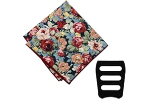 GHTIYLP Floral Cotton Pocket Squares for Men with Pocket Square Holder Flower Men's Handkerchiefs for Wedding Groom Casual