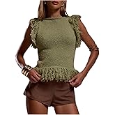 MakeMeChic Women's Sleeveless Sweater Vest Fringe Sleeveless Knit Fitted Pullover Tank Tops
