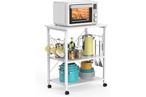 Mr IRONSTONE Microwave Cart 23.7'' for Small Space, 3-Tier Microwave Stand Coffee Cart Rolling Kitchen Utility cart on Wheels, White