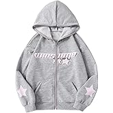 SHENHE Girl's Letter Graphic Full Zip Up Hoodie Star Print Loose Casual Sweatshirt with Pocket