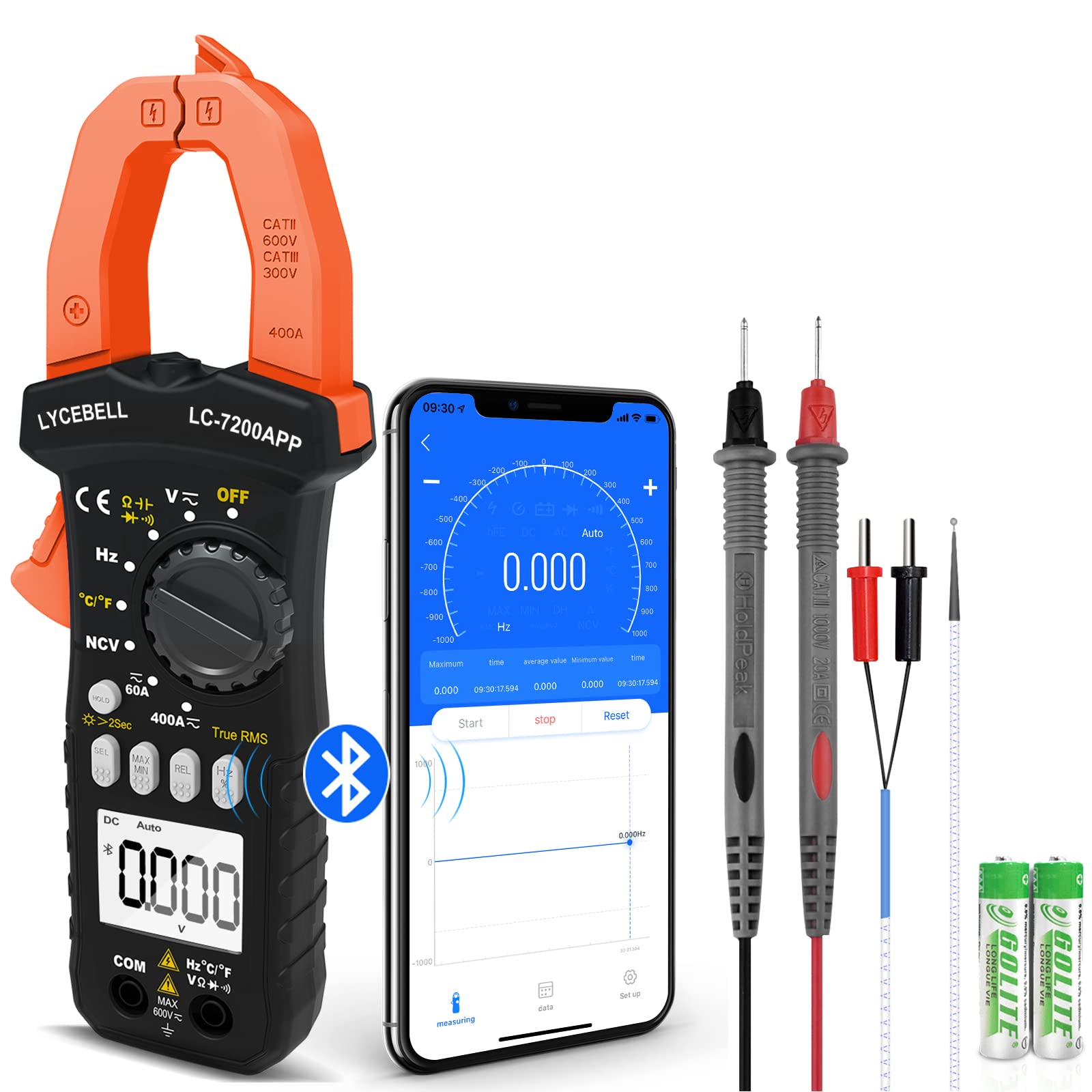 LYCEBELL Clamp Meter 7200APP, TRMS 6000 Counts Digital Multimeter with Bluetooth APP, Multi Tester for AC/DC NCV Voltage Current Resistance Capacitance Frequency Diode Continuity Temperature Test