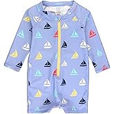 RUGGEDBUTTS Baby/Toddler Boy Swimsuit, One Piece Zipper Rash Guard Sunsuit with UPF 50+ Sun Protection