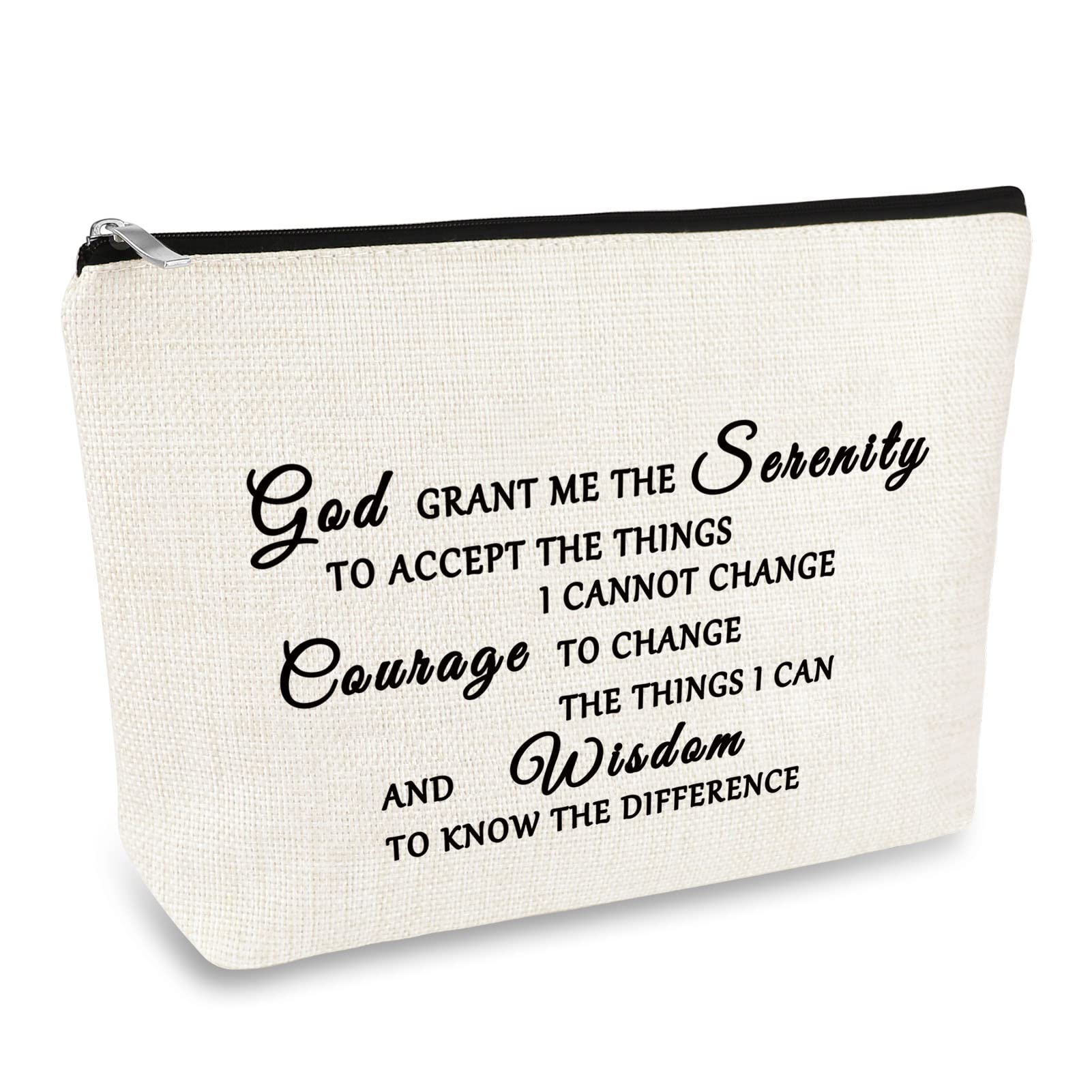 Christian Makeup Bag Serenity Prayer Gift Inspirational Gift for Women Cosmetic Bag Sobriety Addiction Recovery AA Gifts Religious Gift for Her Encouragement Motivational Gift Travel Toiletry Pouch