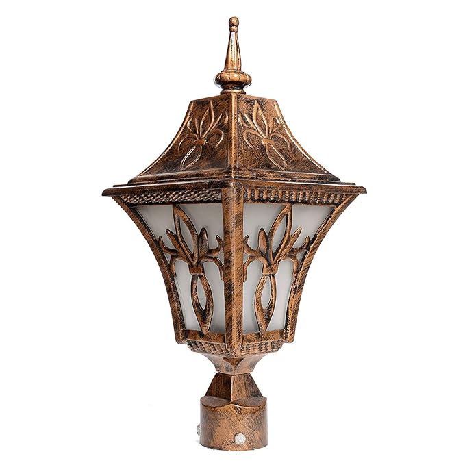 Aluminum Casting Premium Gate LightRust-Resistant Weather-Proof Outdoor Gate/Pillar/Garden Light with Extra Heavy Strength for Long Lasting (Golden & Black Antique, Single, B22) gl-020