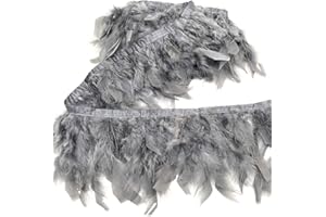 Shekyeon Turkey Feathers Fringe Trim for Party Clothing DIY Sewing Crafts Decoration Pack of 2 Yards (Grey)