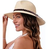 ASSQI Womens Straw Panama Hat Wide Brim Fedora Summer Beach Sun Hat for Women UPF50+