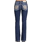 Miss Me Women's Annie Rearing Horse Embellished Pockets Mid-Rise Bootcut Jeans