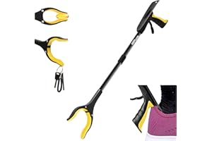 32 inch GrabRunner Folding Reacher Grabber Tool with Strong Magnetic and Swivel Head & Shoehorn (Yellow)
