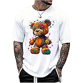 RoseSeek Men's Cartoon Bear Print T Shirt Graphic Crewneck Short Sleeve Tee Tops