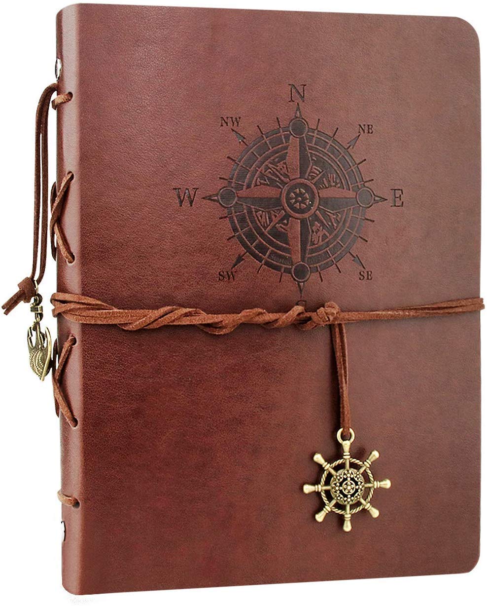 A5 Notebook -WENTS Leather Journal Vintage Refillable Sketchbook Travel Diary with Elastic Closure, Christmas Valentines Gifts Birthday Wedding Anniversary Presents for Man Women Kids, Watch Brown