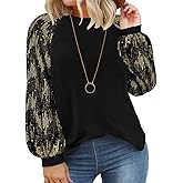 TIYOMI Plus Size Lace Puff Sleeve Shirts for Women Crewneck Waffle Tops XL-5XL