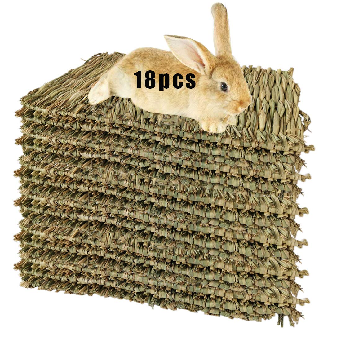 Hamiledyi Rabbit Grass Mat, Bunny Natural Straw Woven Bed,Small Animal Cages Hay Mat Sleeping Chewing,Nesting and Toys for Guinea Pig Chinchilla Squirrel Hamster Cat Dog