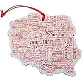 Poland Ornament Wooden Christmas Tree Decoration with Polish Town and City Names, 6 Inches