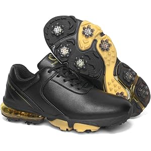 Dwihuize Men's Golf Shoes Waterproof Spiked with Air Cushion Golf Sneakers Lightweight Arch Support Anti-Slip