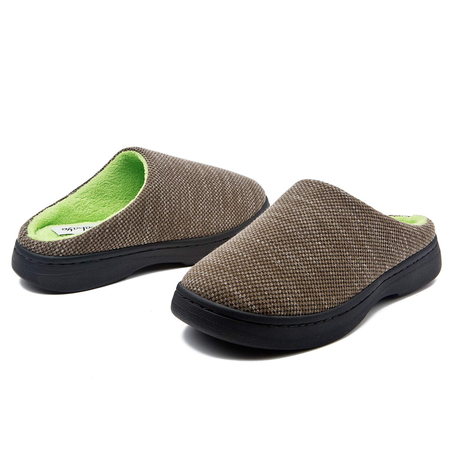 Slippers for Men Memory Foam Warm Cozy Slip On Home House Shoes Rubber Sole Non-Slip Indoor Outdoor Winter (7-8, Army Green/Emerald)