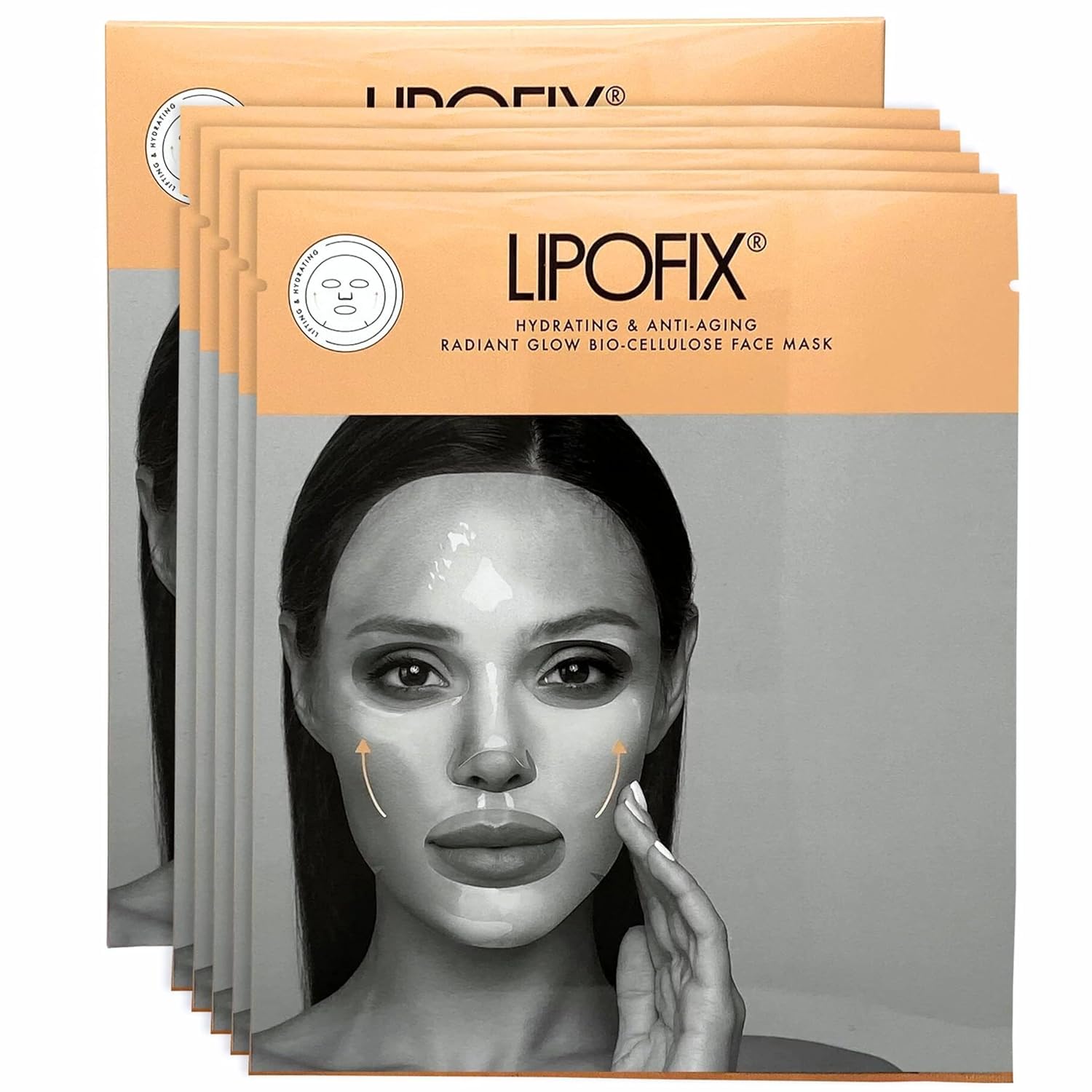 LIPOFIX Face Mask - Bio-Cellulose Lifting Mask for Skincare - Hydrating, Anti Aging, Brightening & Anti Wrinkle Bio Collagen Masks for Face - for Korean Skincare (5 Hydrating Masks)