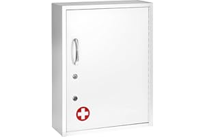 AdirMed White Locking Medication Cabinet with Document Pocket, Metal Wall Mounted Medication Cabinet with Dual Lock and Dual Keys, 21" H x 16" W x 6" D