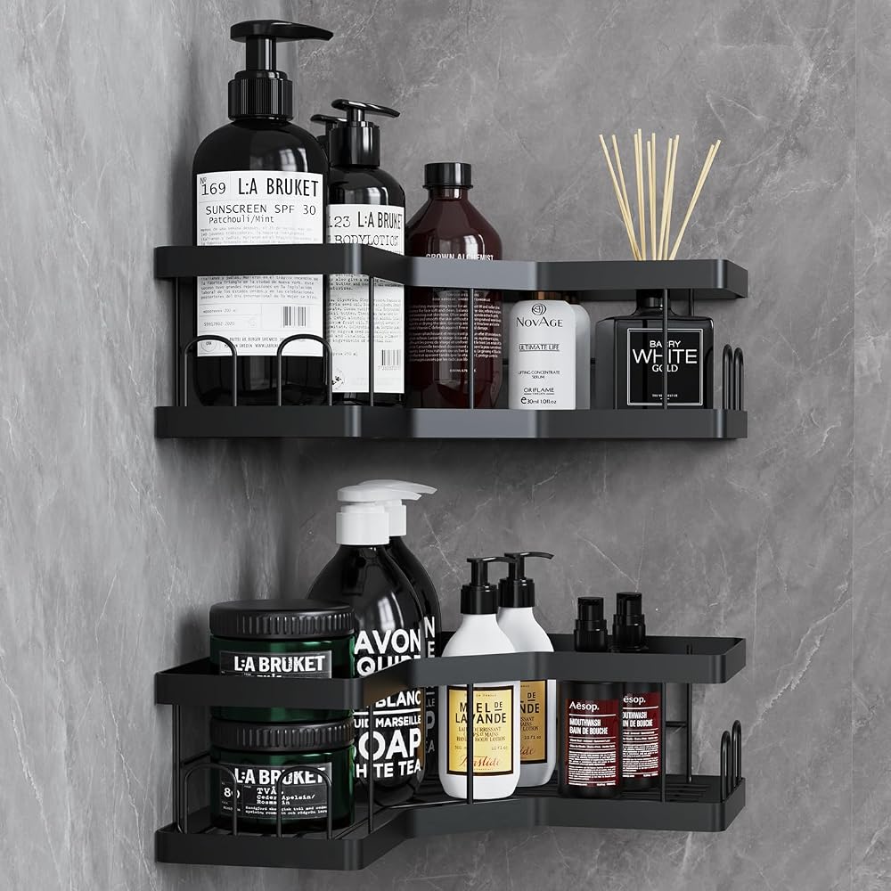 AceMining Shower Caddy 2 Pack Black Adhesive Wall Shelf Rust Resistant