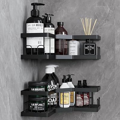 AceMining Shower Caddy 2 Pack Black Adhesive Wall Shelf Rust Resistant