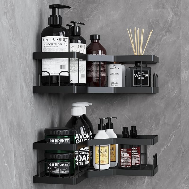 AceMining Shower Caddy 2 Pack Black Adhesive Wall Shelf Rust Resistant