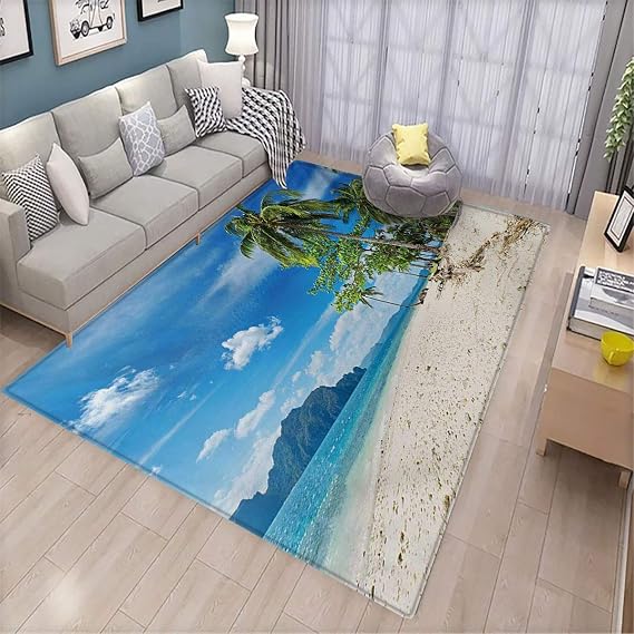 Amazon Landscape Indoor Floor Mat Exotic Botanic Island Near Seashore Palms Mountains Clear 